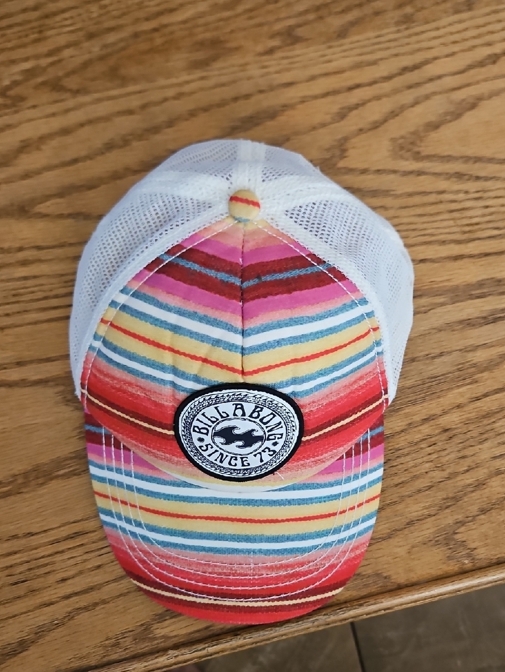 Billabong Snapback Trucker Baseball Hat Stripes Cream Red Pink Yellow Teal Cap - Picture 3 of 9